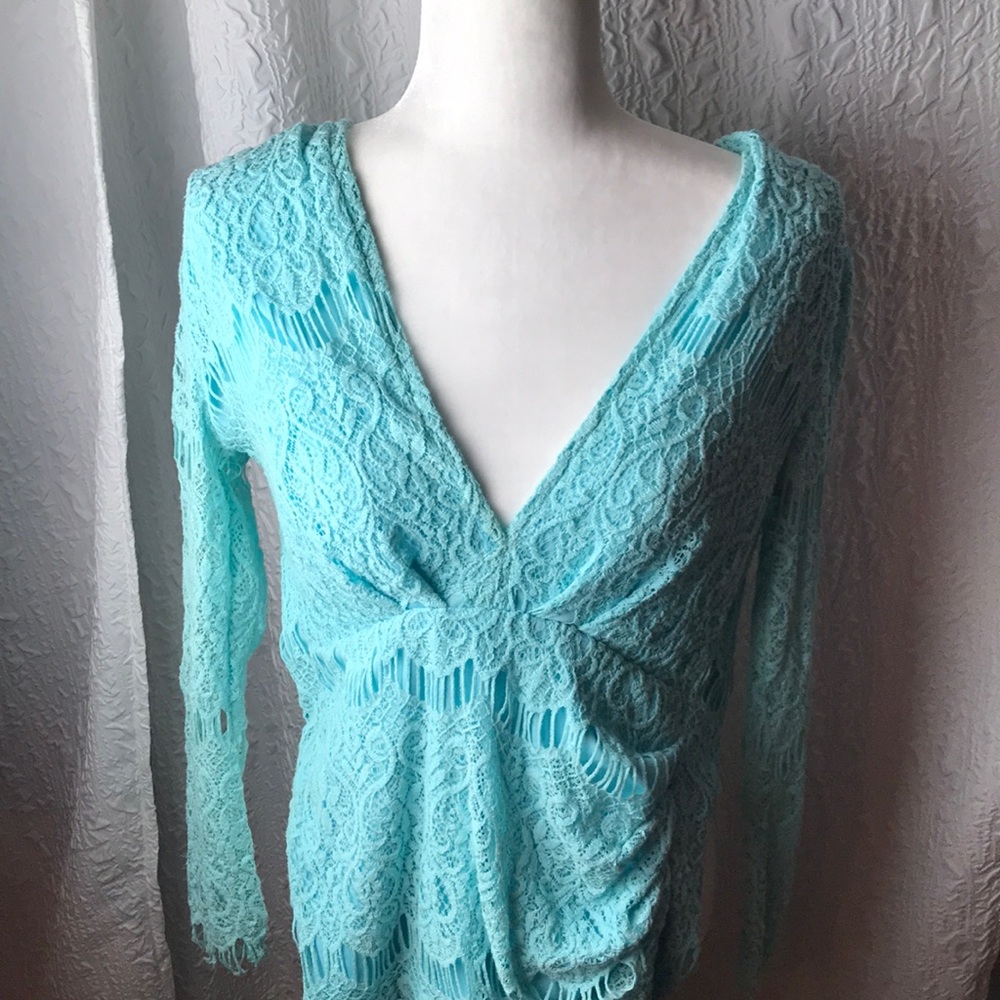 Aqua lace vneck dress
